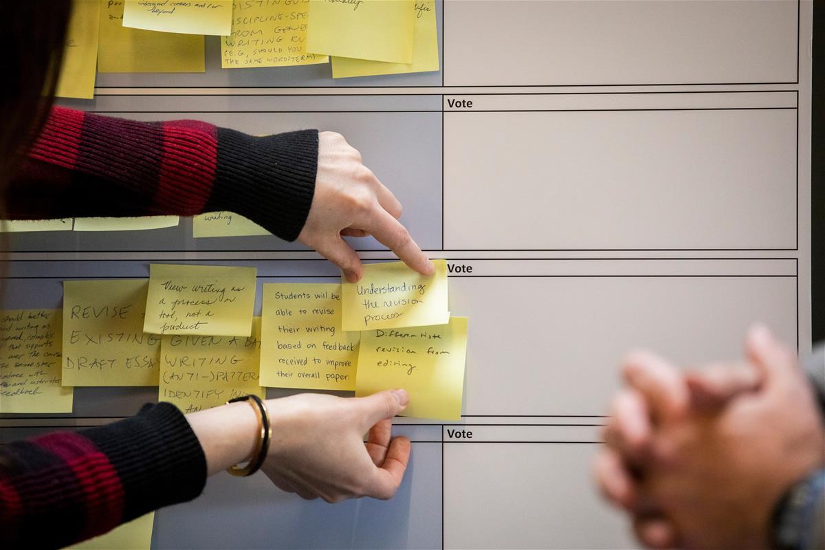 University of Illinois at Urbana-Champaign faculty discuss learning outcome goals at the Levis Faculty Center to identify ways to strengthen the general education curriculum.