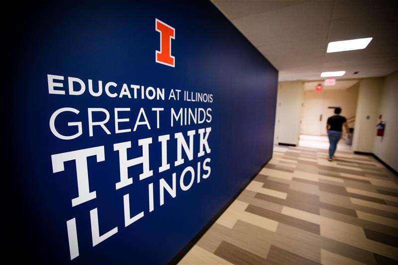 Wall saying Education at Illinois Great Minds Think Illinois